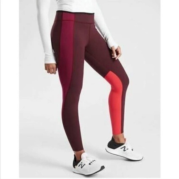 Athleta Asym Colorblock Tight Plush Supersonic High Rise Burgundy Mulberry SMALL - Picture 1 of 9